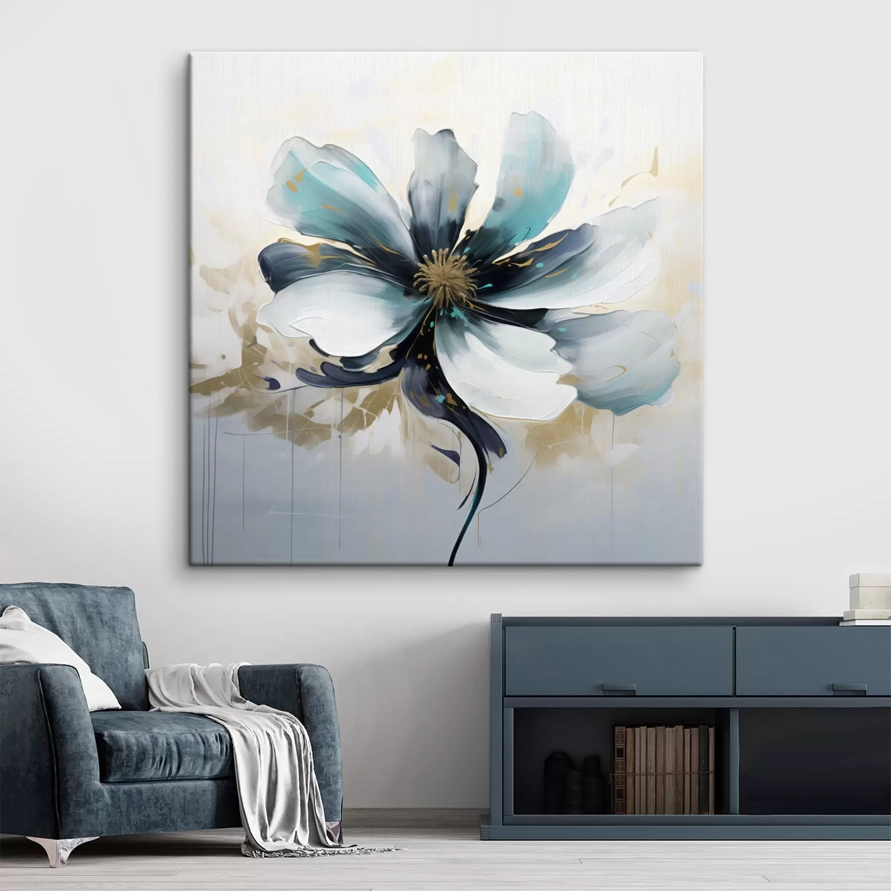 Fototapete Türkisfarbene Blume im Stil der Ölmalerei s45641