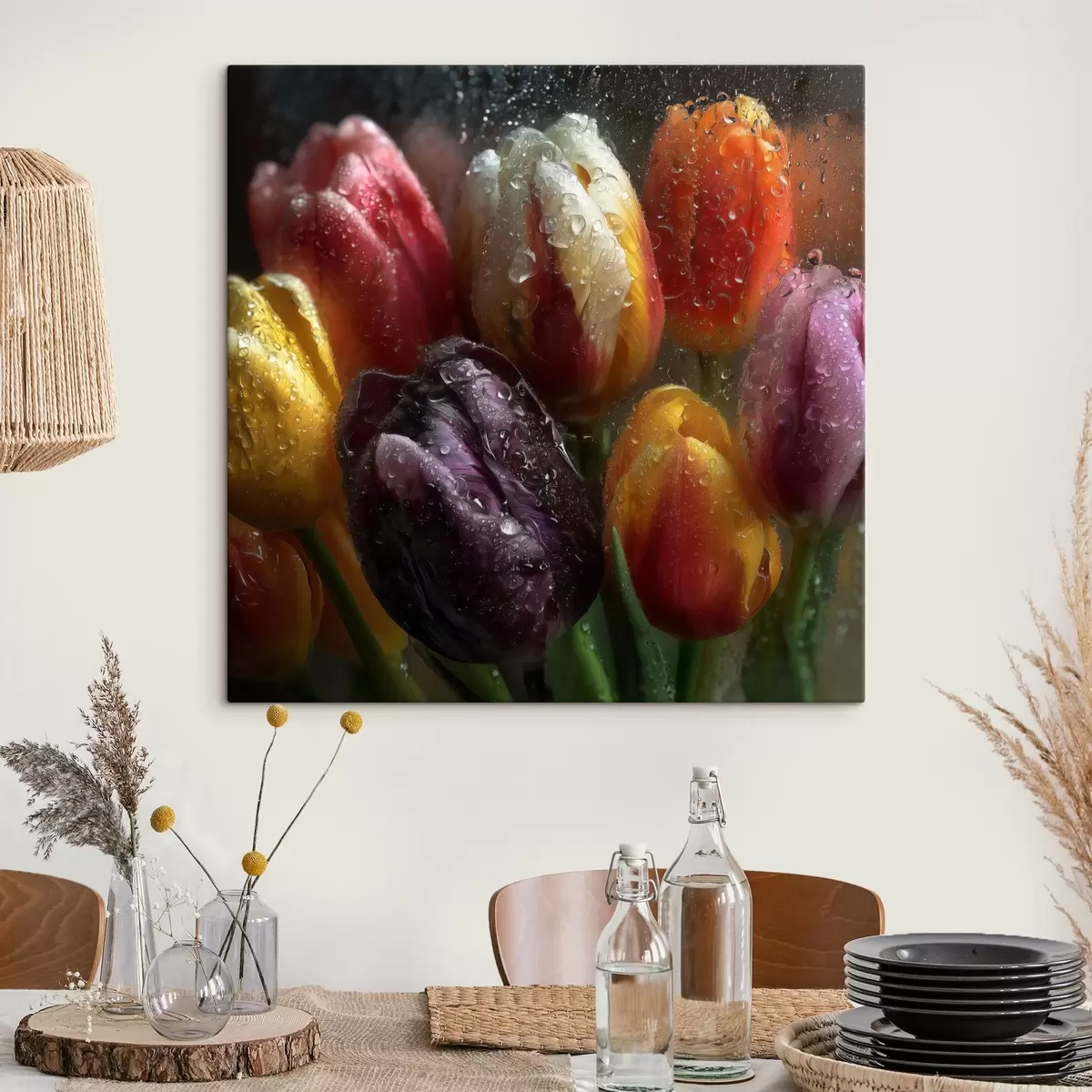 Fototapete Tulpen im Regen: leuchtende Farben s45642