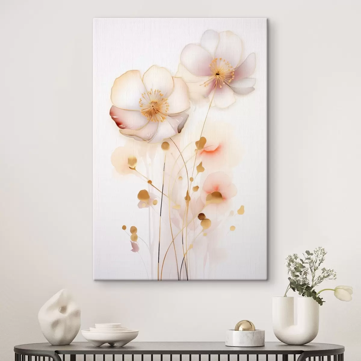 Fototapete Pastellfarbene Mohnblumen im abstrakten Stil s45643
