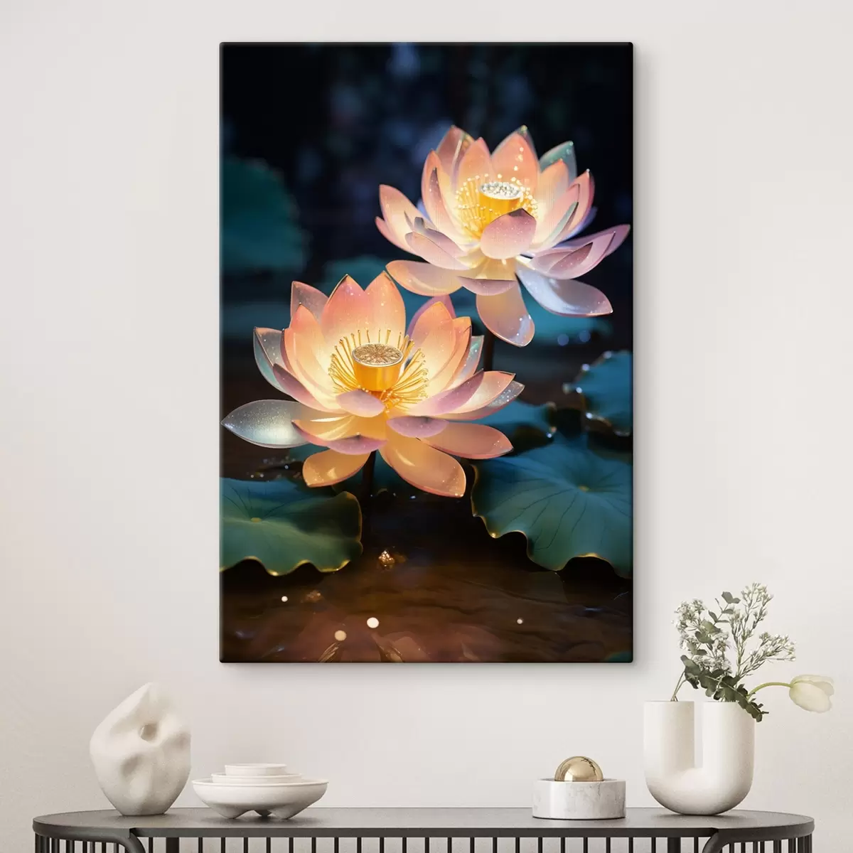 Fototapete Zarte Lotosblumen auf dem Wasser im Realismus-Stil s45644