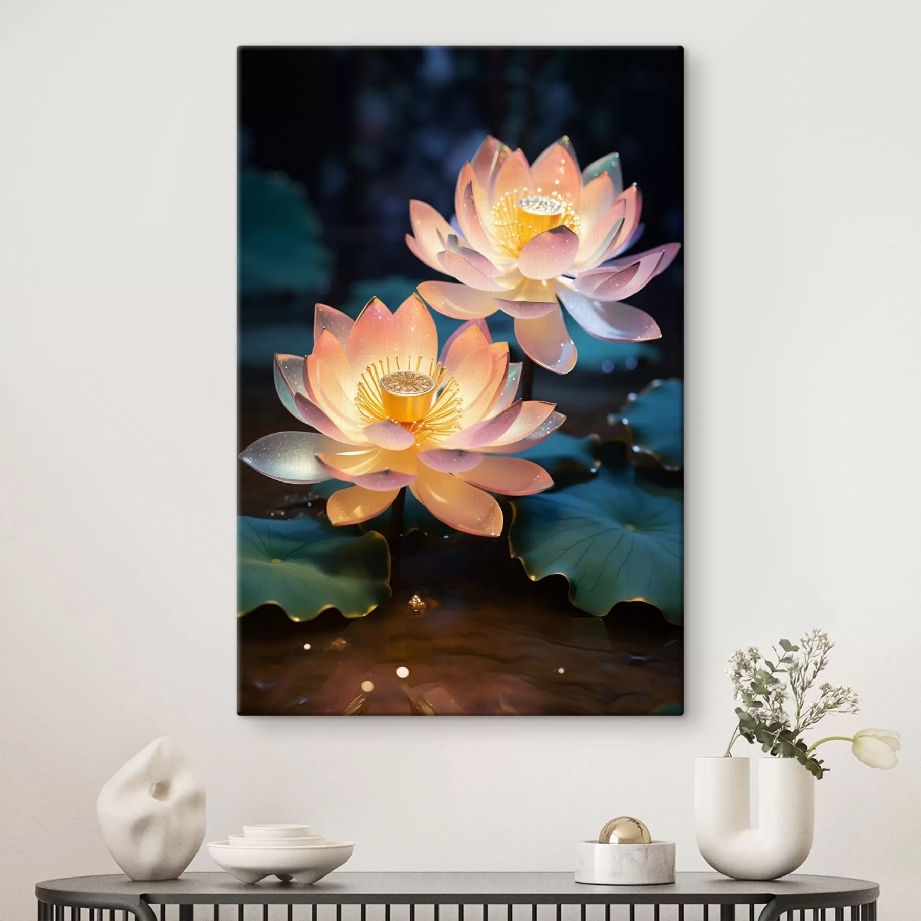 Fototapete Zarte Lotosblumen auf dem Wasser im Realismus-Stil s45644