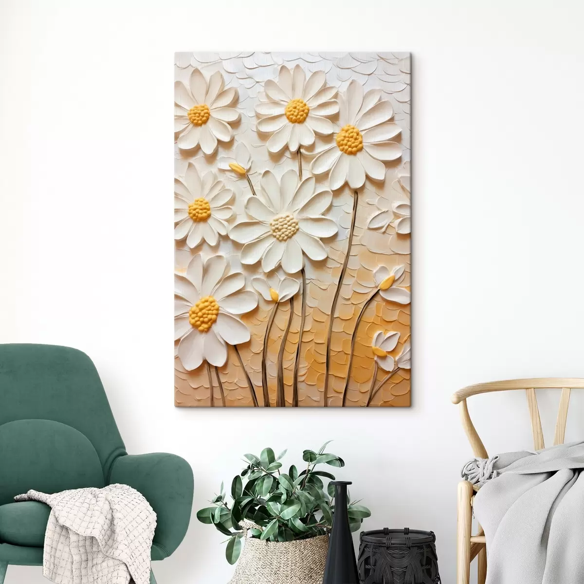Fototapete Gänseblümchen im Impasto-Stil: weiße Blütenblätter s45647