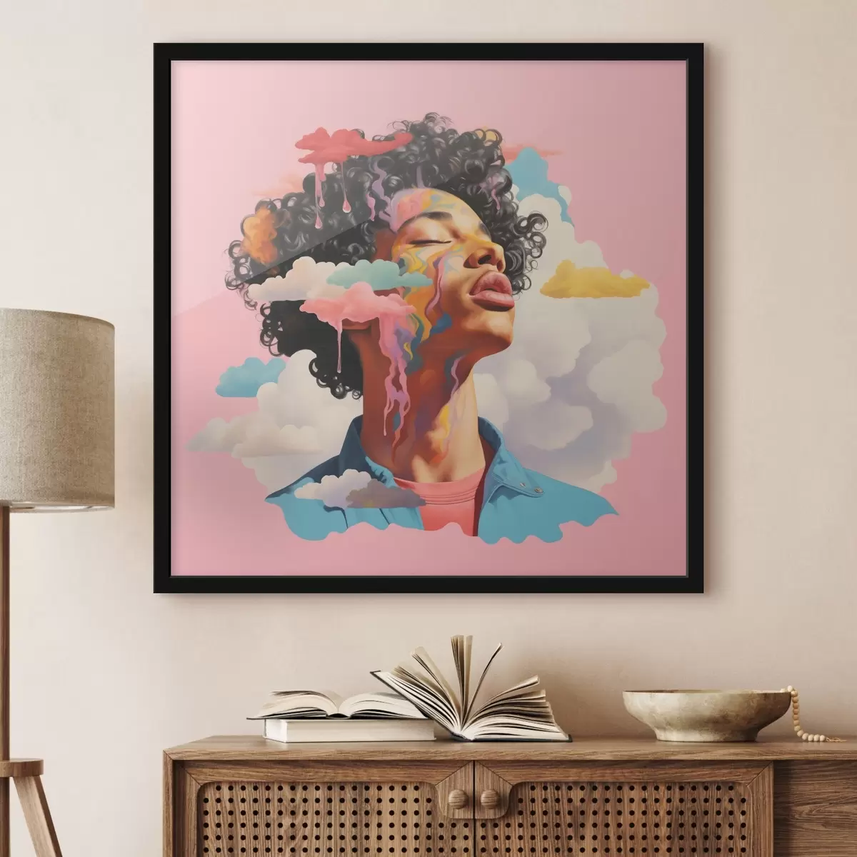 Poster Träumer in den Wolken im Aquarellstil f45636