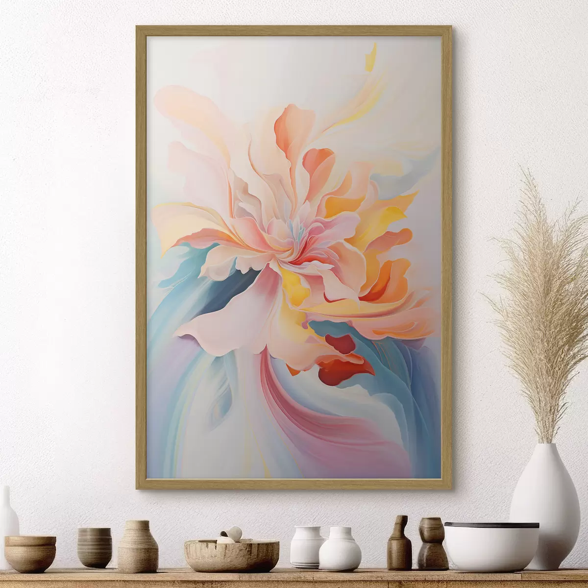 Poster Abstrakte Blume in Pastelltönen f45640