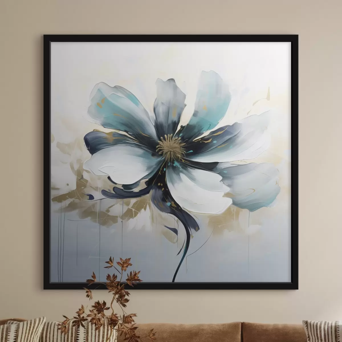 Poster Türkisfarbene Blume im Stil der Ölmalerei f45641