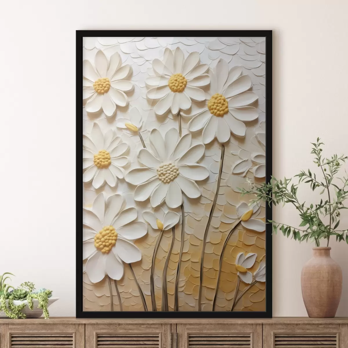 Poster Gänseblümchen im Impasto-Stil: weiße Blütenblätter f45647