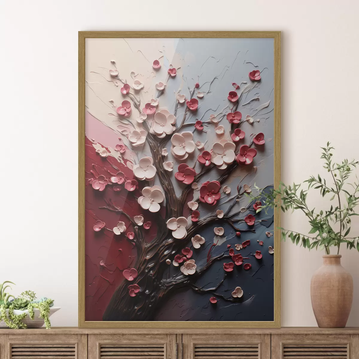 Poster Volumetrische Sakura in strukturiertem Malstil f45650