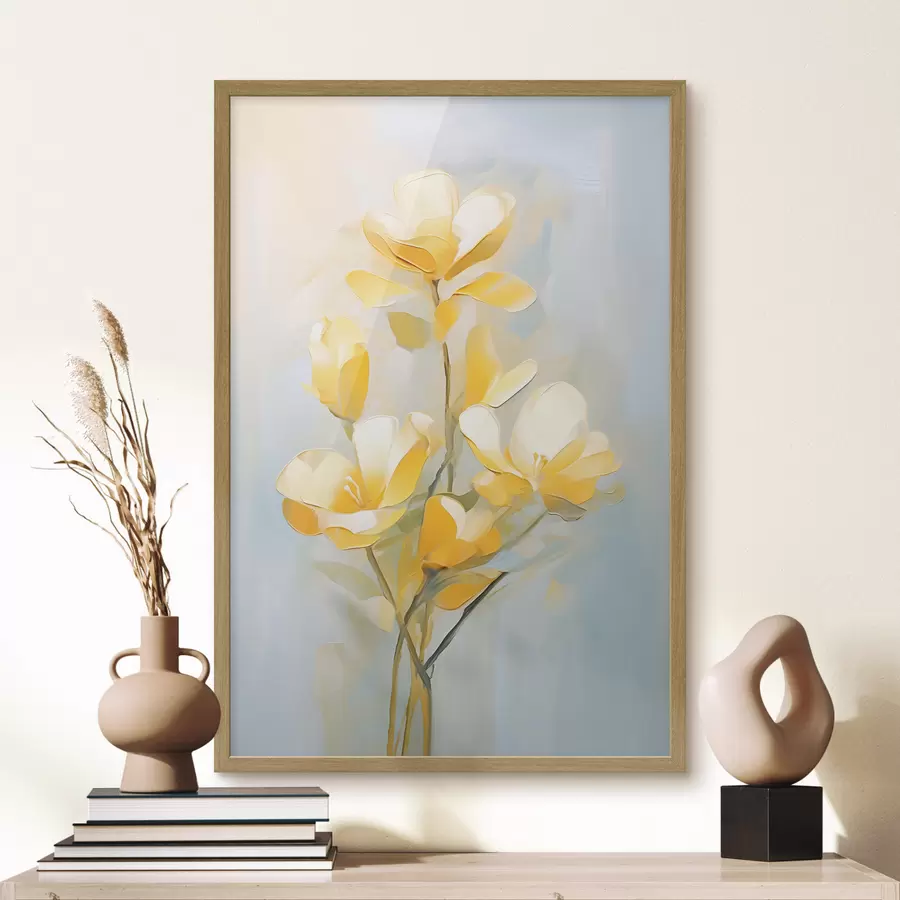 Fototapete Zarte gelbe Blumen im Stil der Ölmalerei f45651