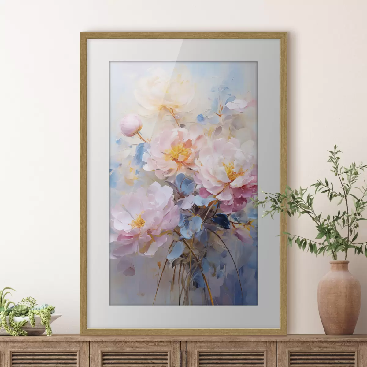 Poster Abstrakte Blumen: rosa und blaue Farbtöne f45652