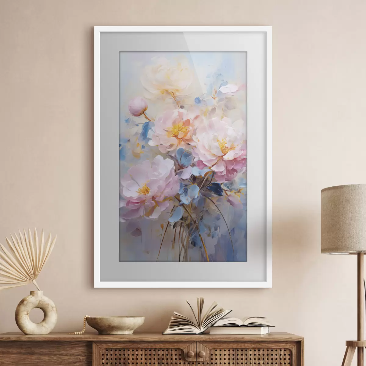Poster Abstrakte Blumen: rosa und blaue Farbtöne f45652