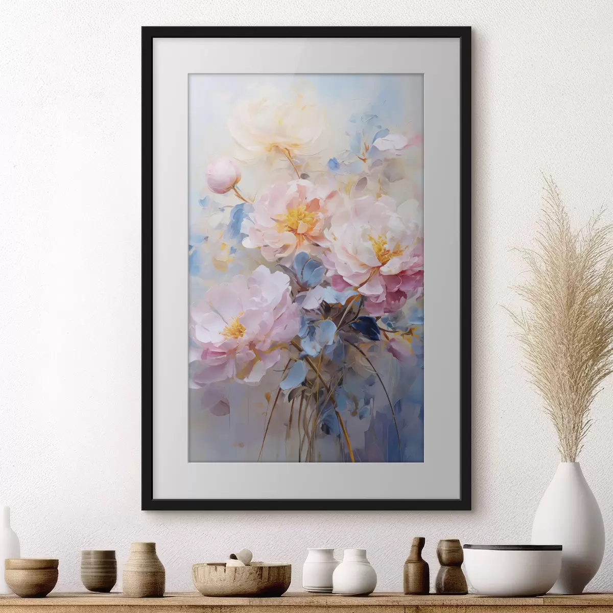 Poster Abstrakte Blumen: rosa und blaue Farbtöne f45652