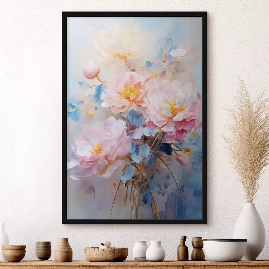 Fototapete Abstrakte Blumen: rosa und blaue Farbtöne f45652