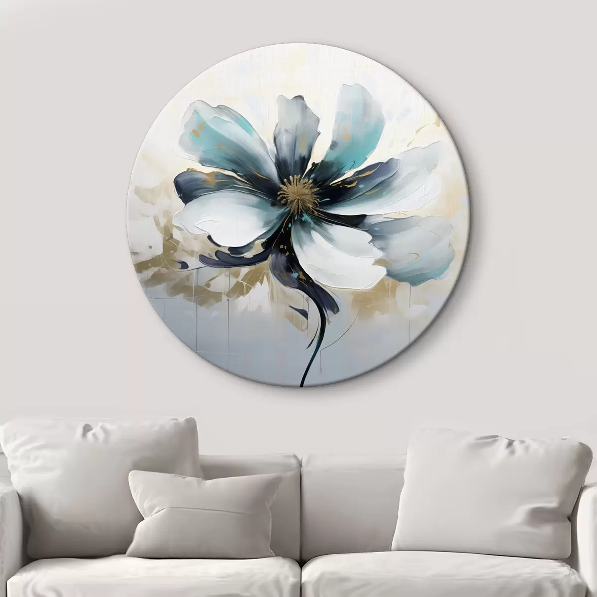 Runde Wandbilder Türkisfarbene Blume im Stil der Ölmalerei r45641