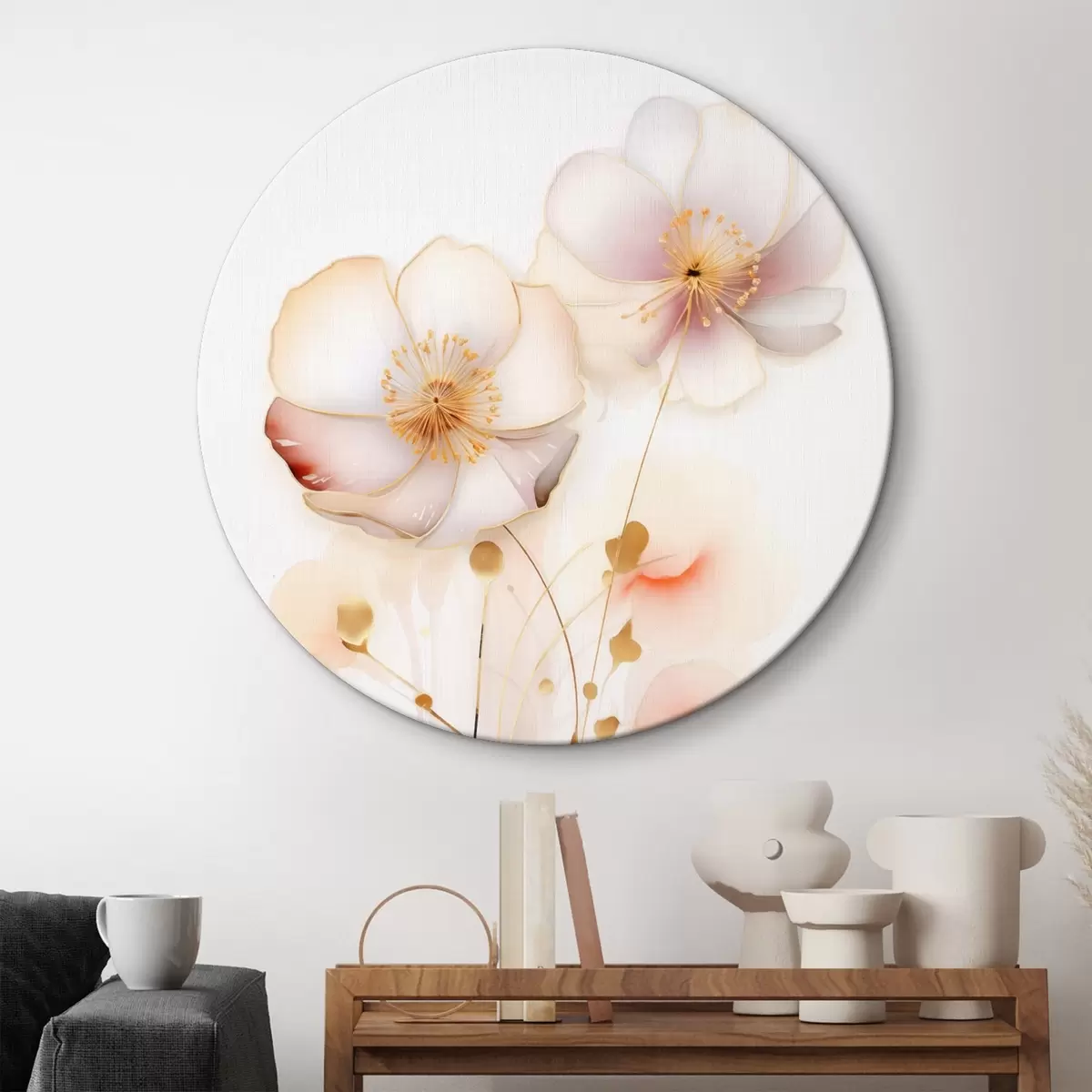 Runde Wandbilder Pastellfarbene Mohnblumen im abstrakten Stil r45643