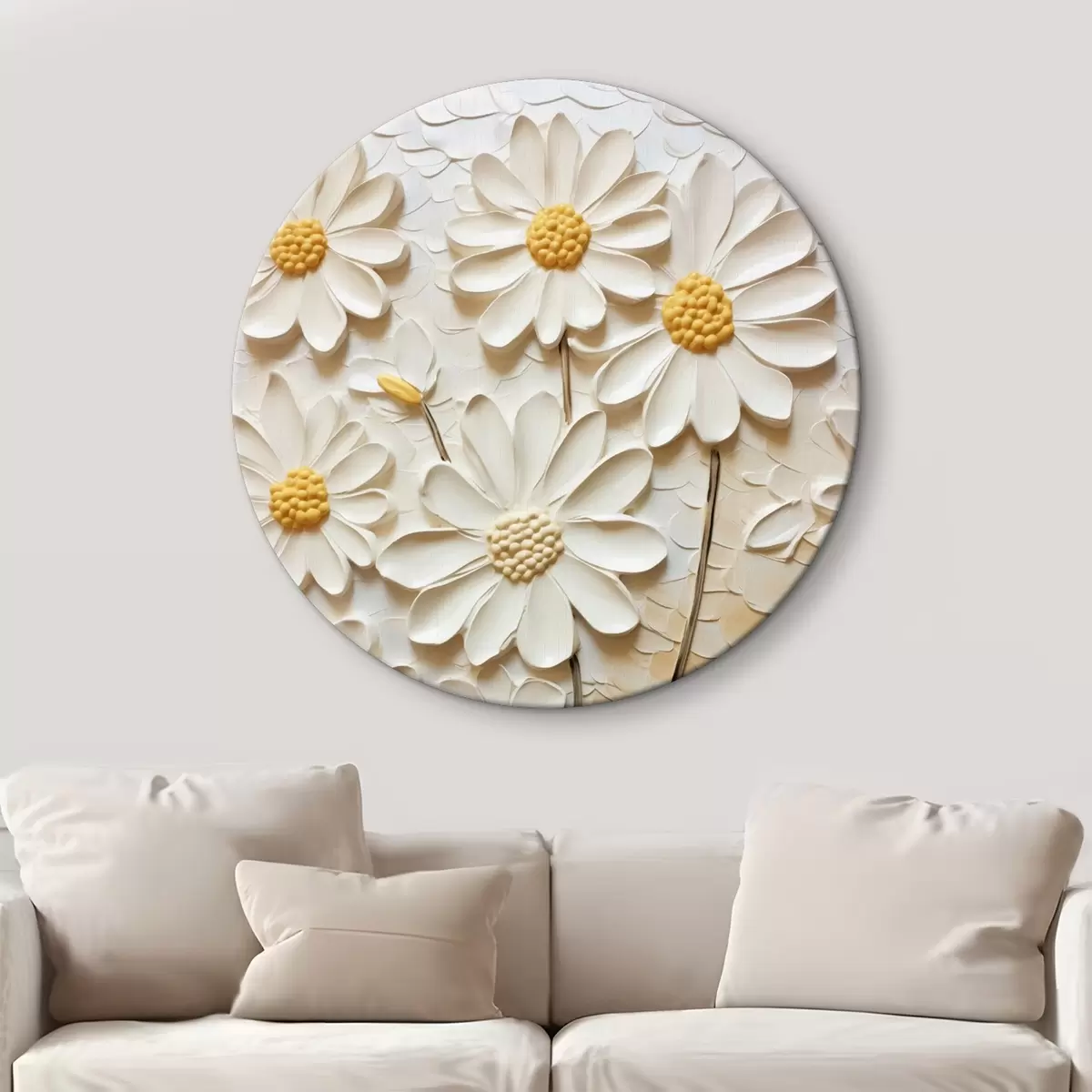 Runde Wandbilder Gänseblümchen im Impasto-Stil: weiße Blütenblätter r45647