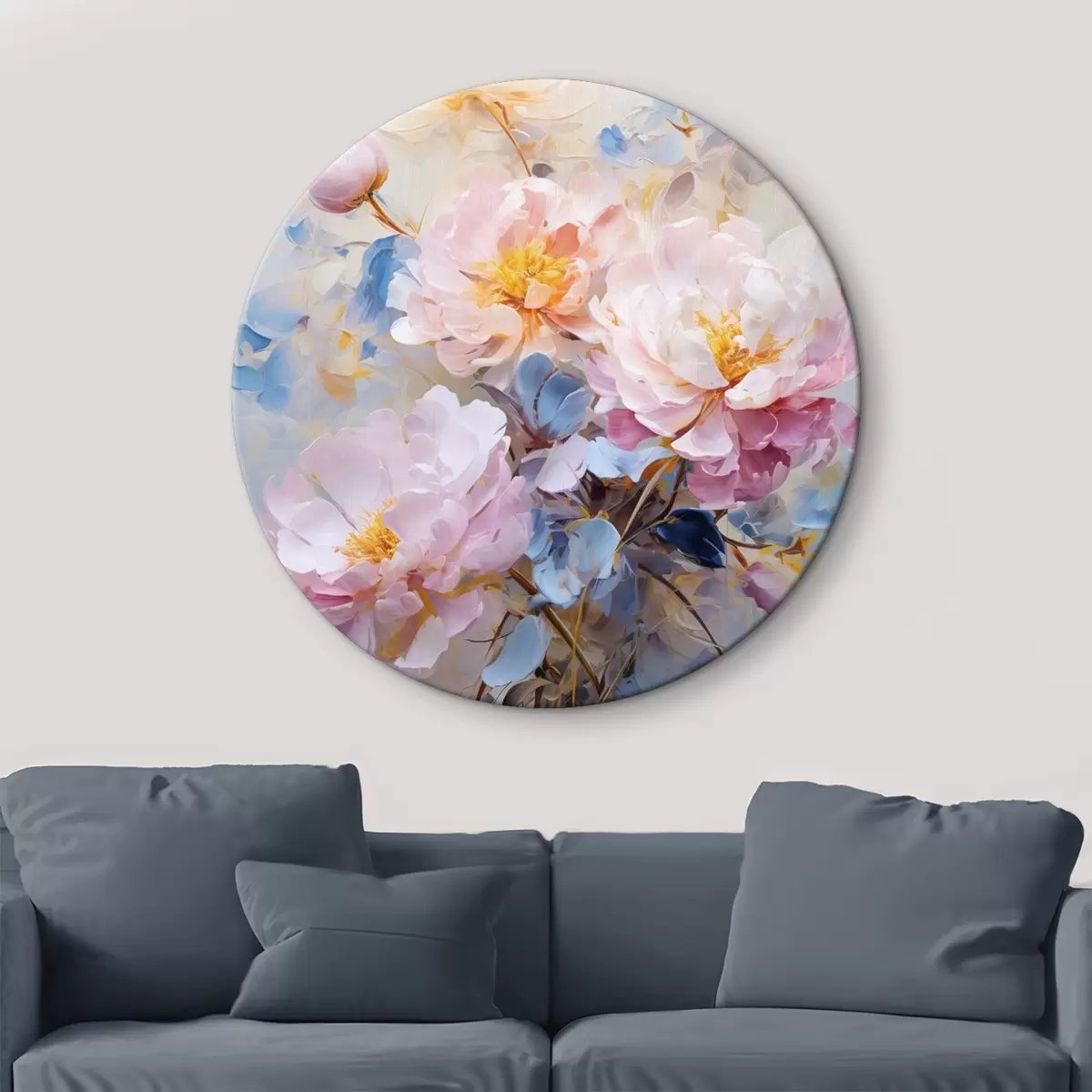 Runde Wandbilder Abstrakte Blumen: rosa und blaue Farbtöne r45652