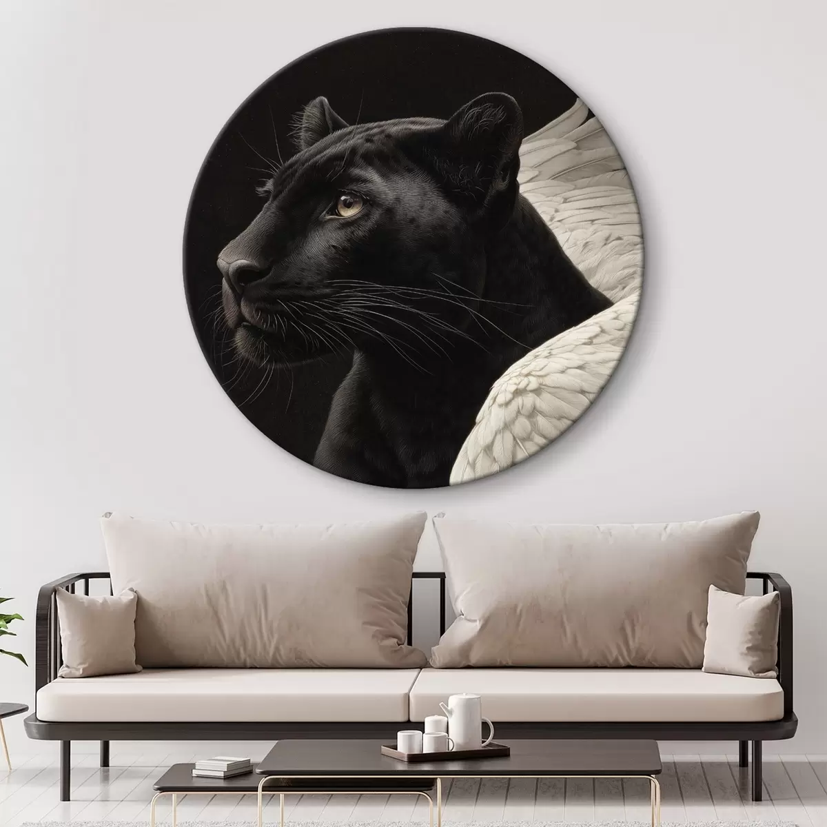Runde Wandbilder Schwarzer Panther mit Flügeln im Fantasy-Stil r45653
