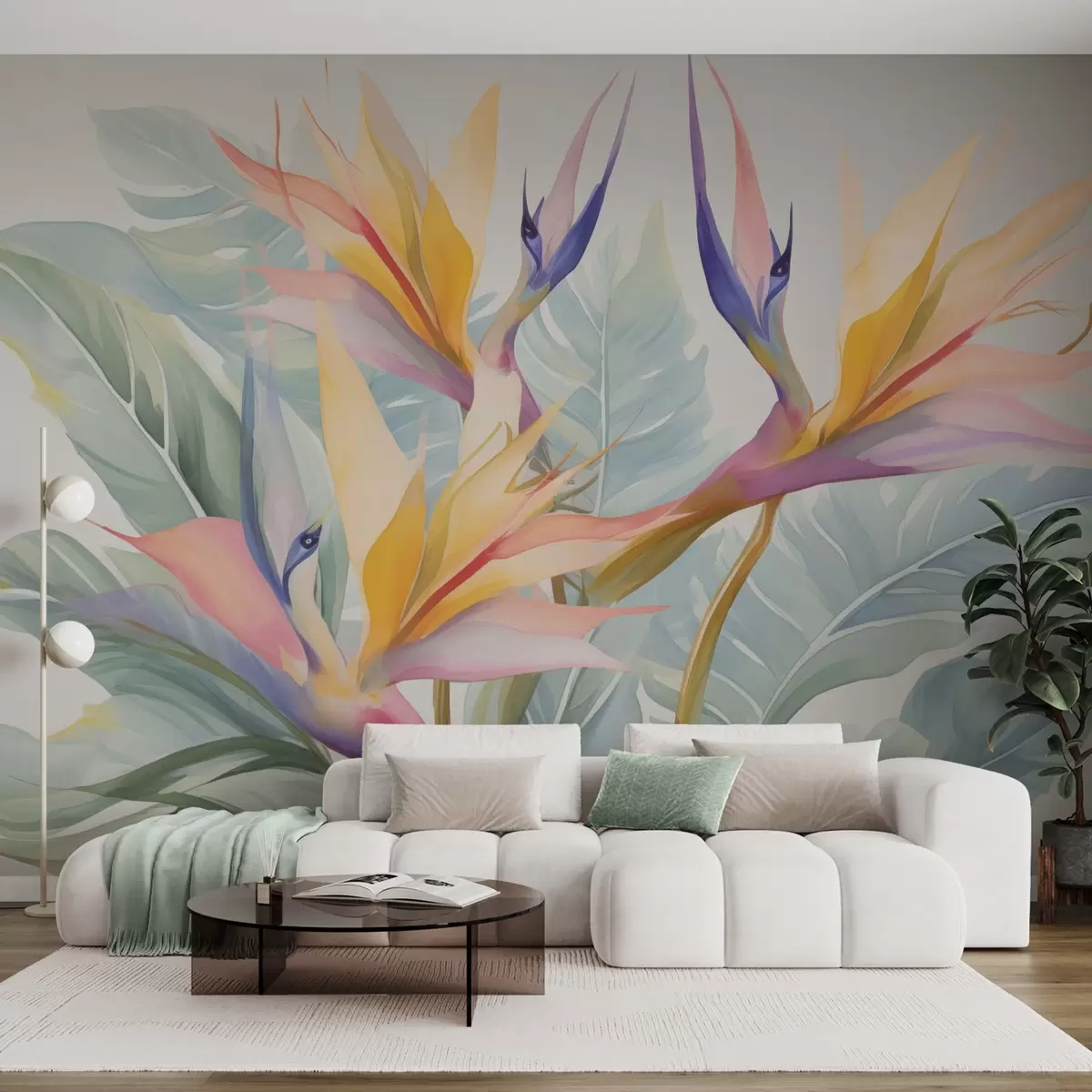 Fototapete Strelitzia-Blüten und -Blätter w04527