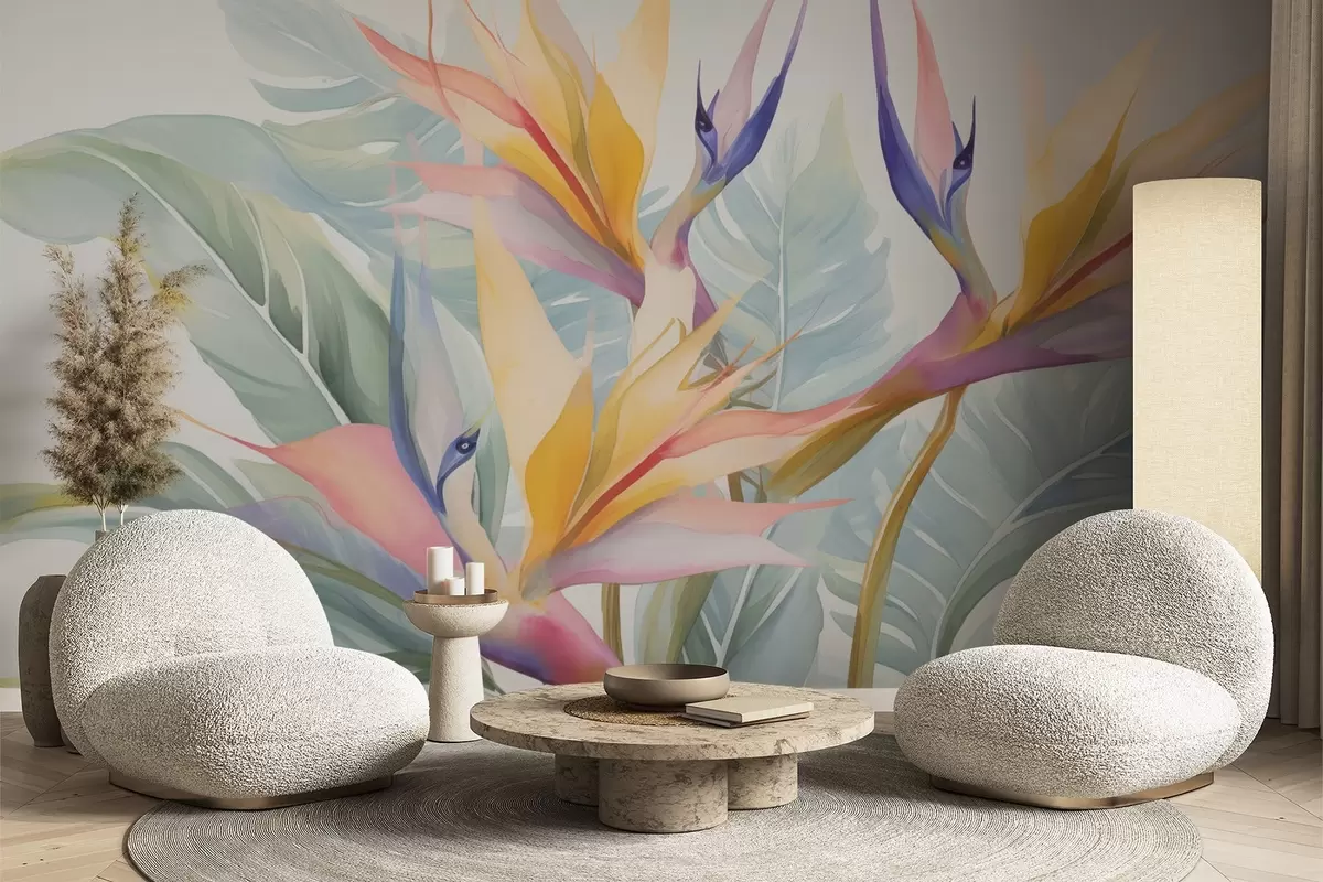 Fototapete Strelitzia-Blüten und -Blätter w04527