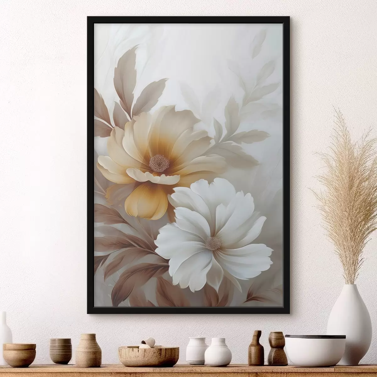 Poster Blumen mit Blättern f45745