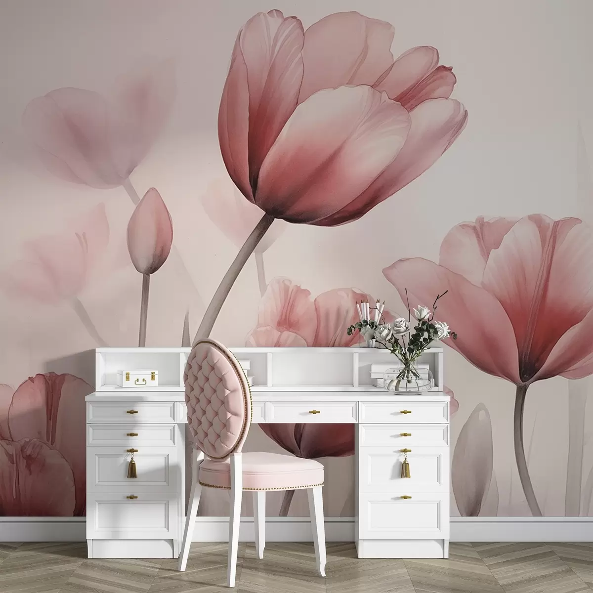 Fototapete Tulpen mit verbranntem Effekt und Textur w04519