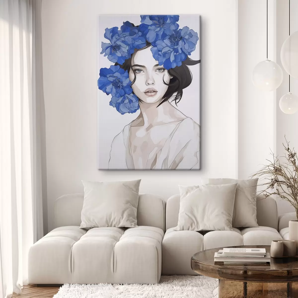 Fototapete Porträt eines Mädchens mit blauen Blumen s45756