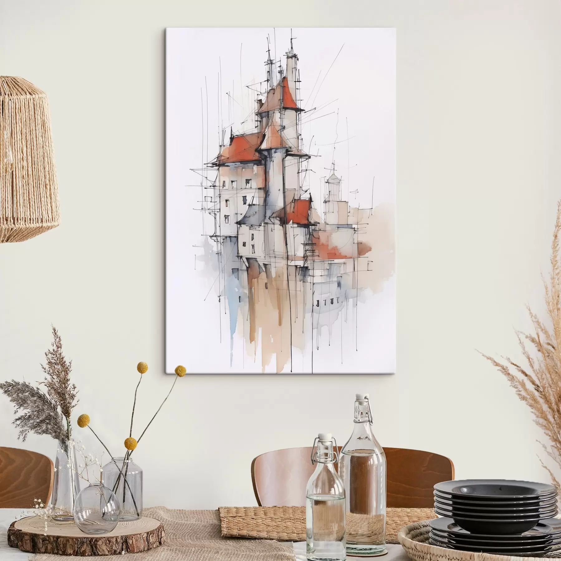 Fototapete Häuser-Imitation, Skizze und Aquarell s45764