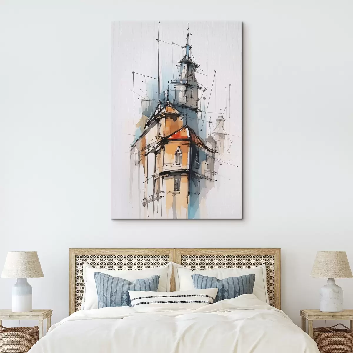 Fototapete Häuser-Imitation, Skizze und Aquarell s45765