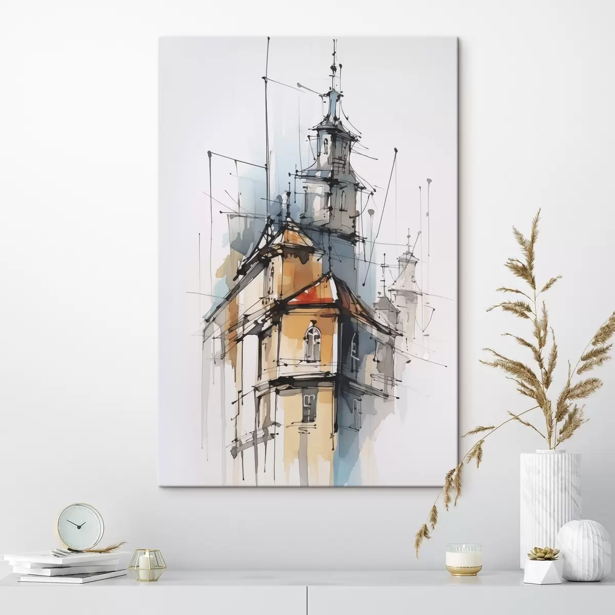 Fototapete Häuser-Imitation, Skizze und Aquarell s45765