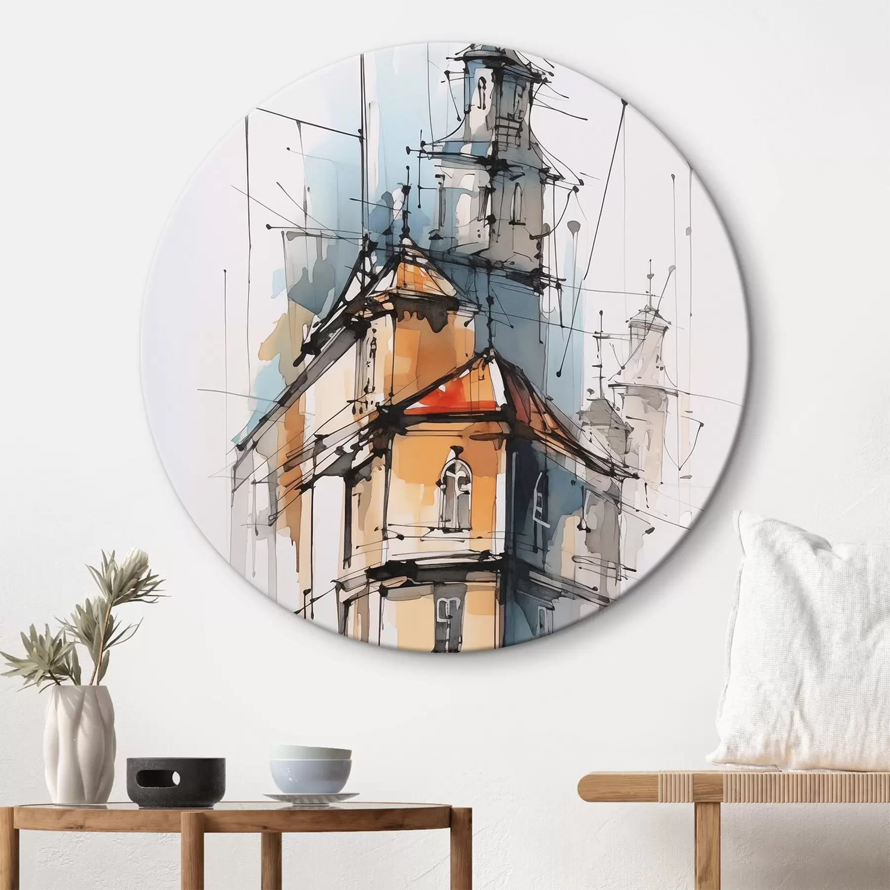 Fototapete Häuser-Imitation, Skizze und Aquarell r45765