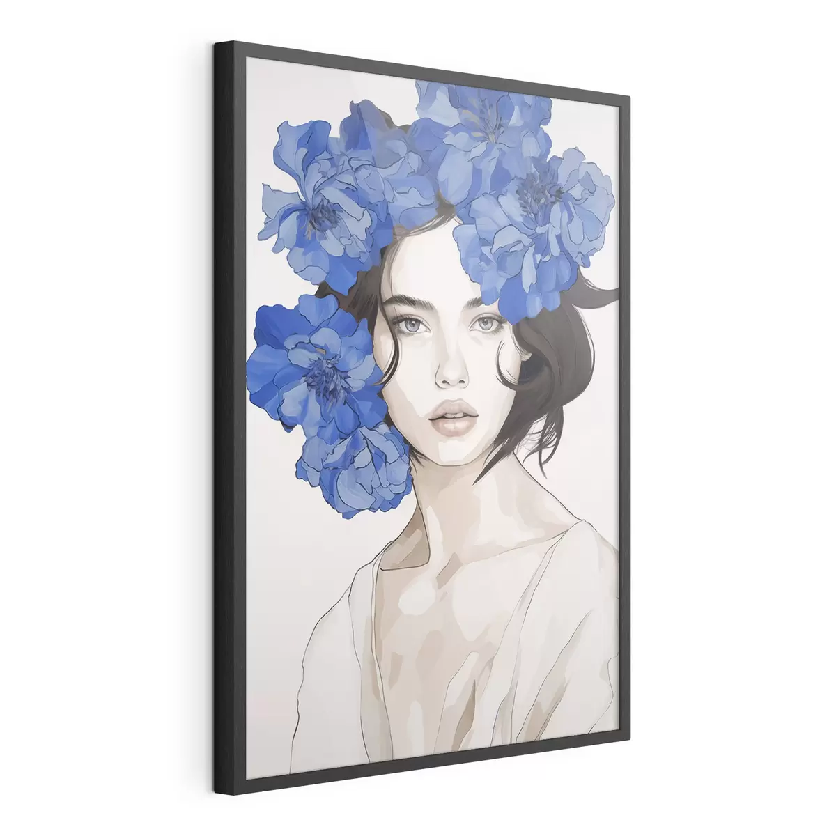 Poster Porträt eines Mädchens mit blauen Blumen f45756