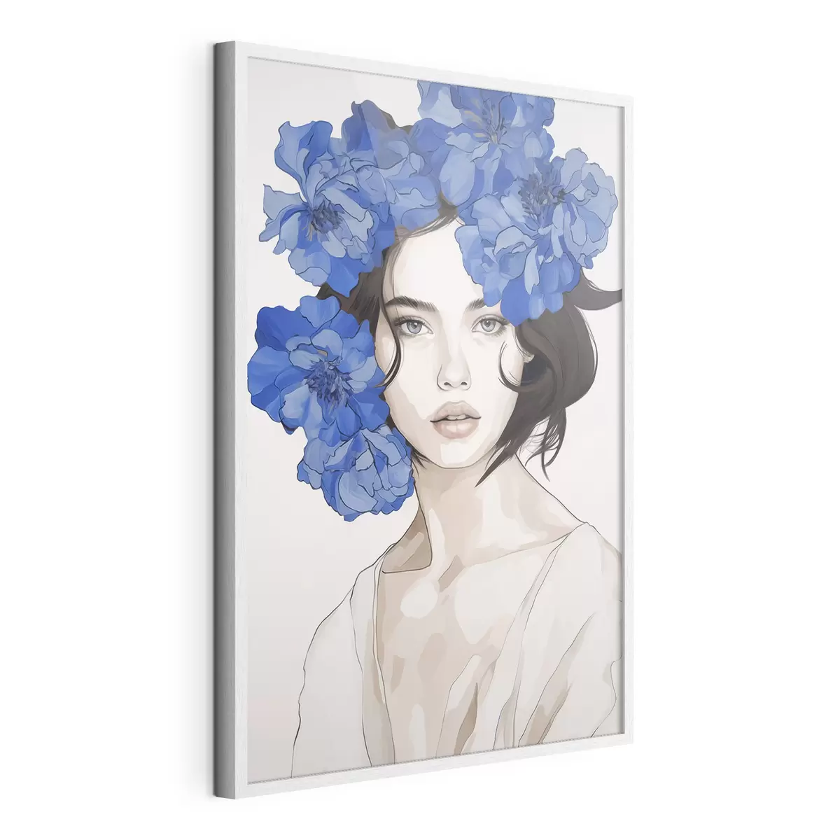 Poster Porträt eines Mädchens mit blauen Blumen f45756