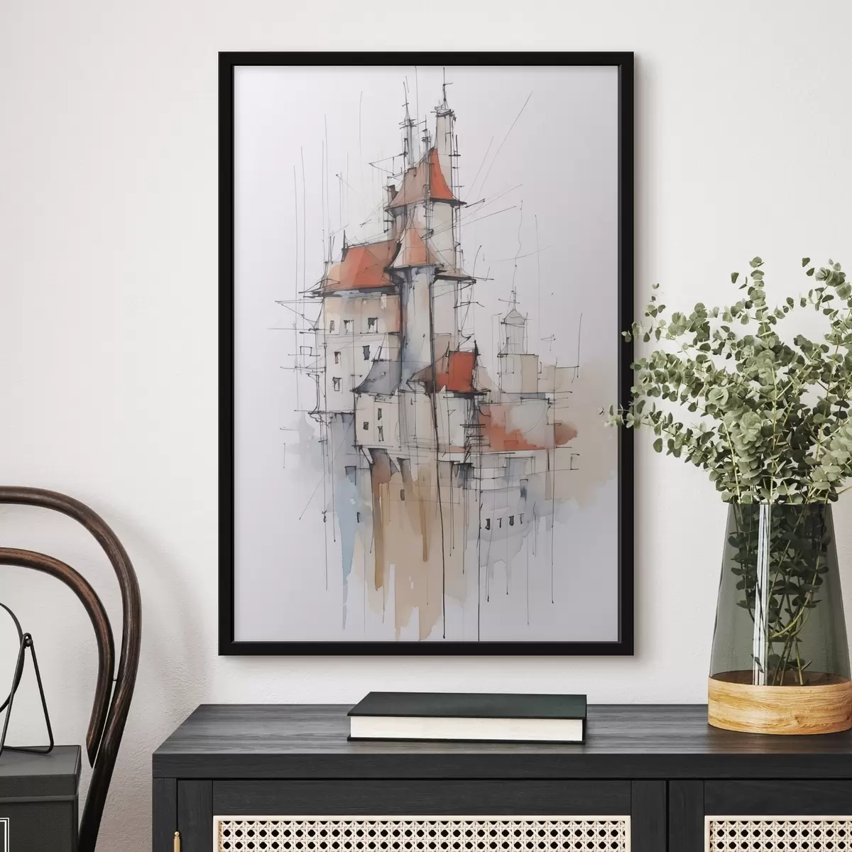 Poster Häuser-Imitation, Skizze und Aquarell f45764