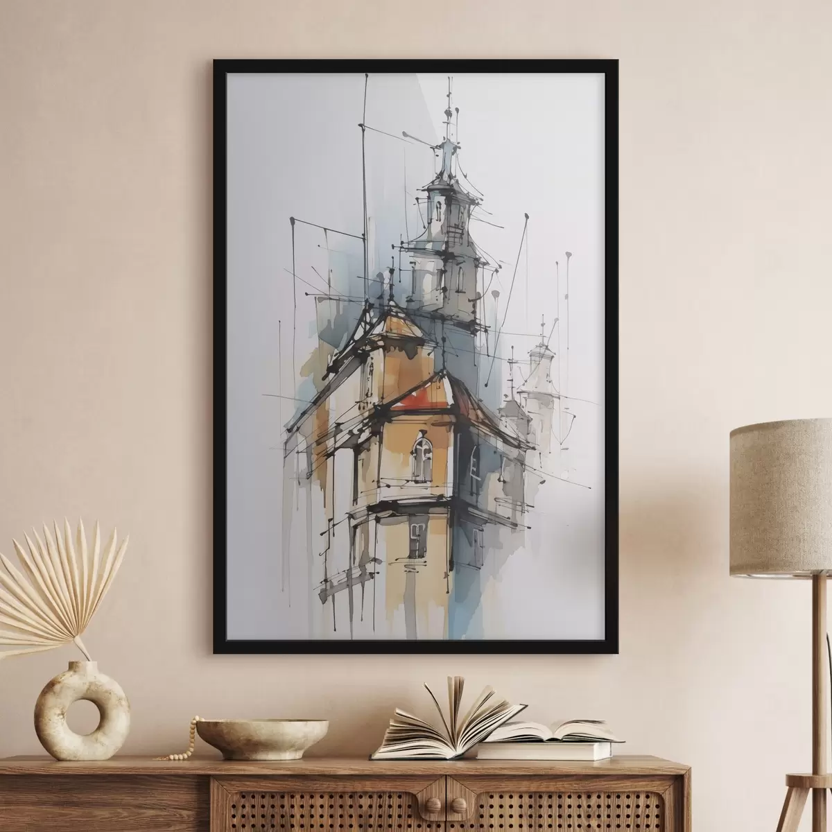 Poster Häuser-Imitation, Skizze und Aquarell f45765