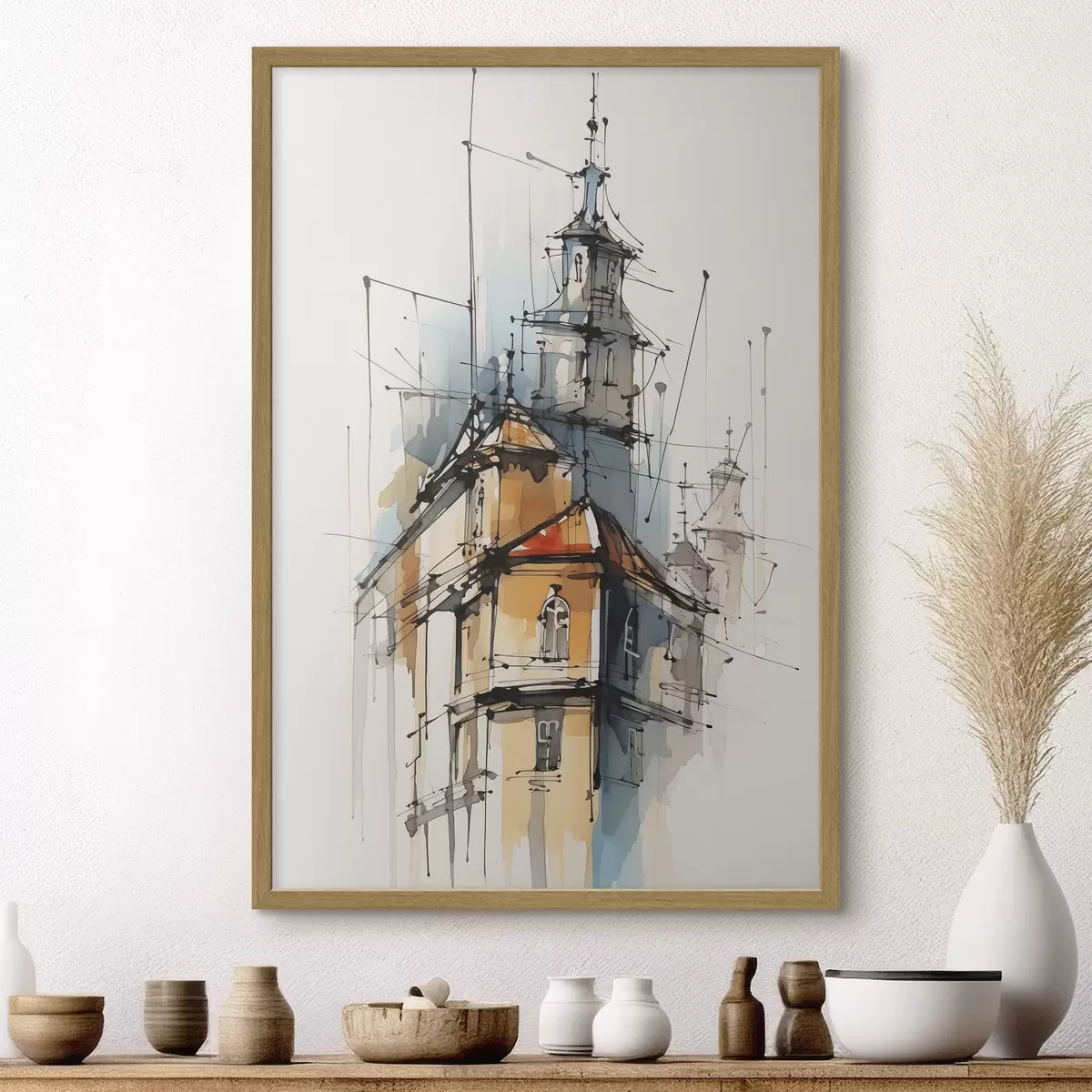 Poster Häuser-Imitation, Skizze und Aquarell f45765