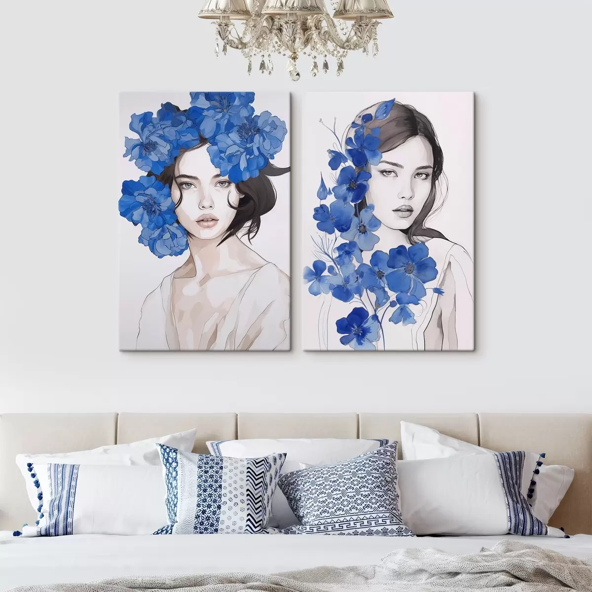 Fototapete Porträt eines Mädchens mit blauen Blumen m00721
