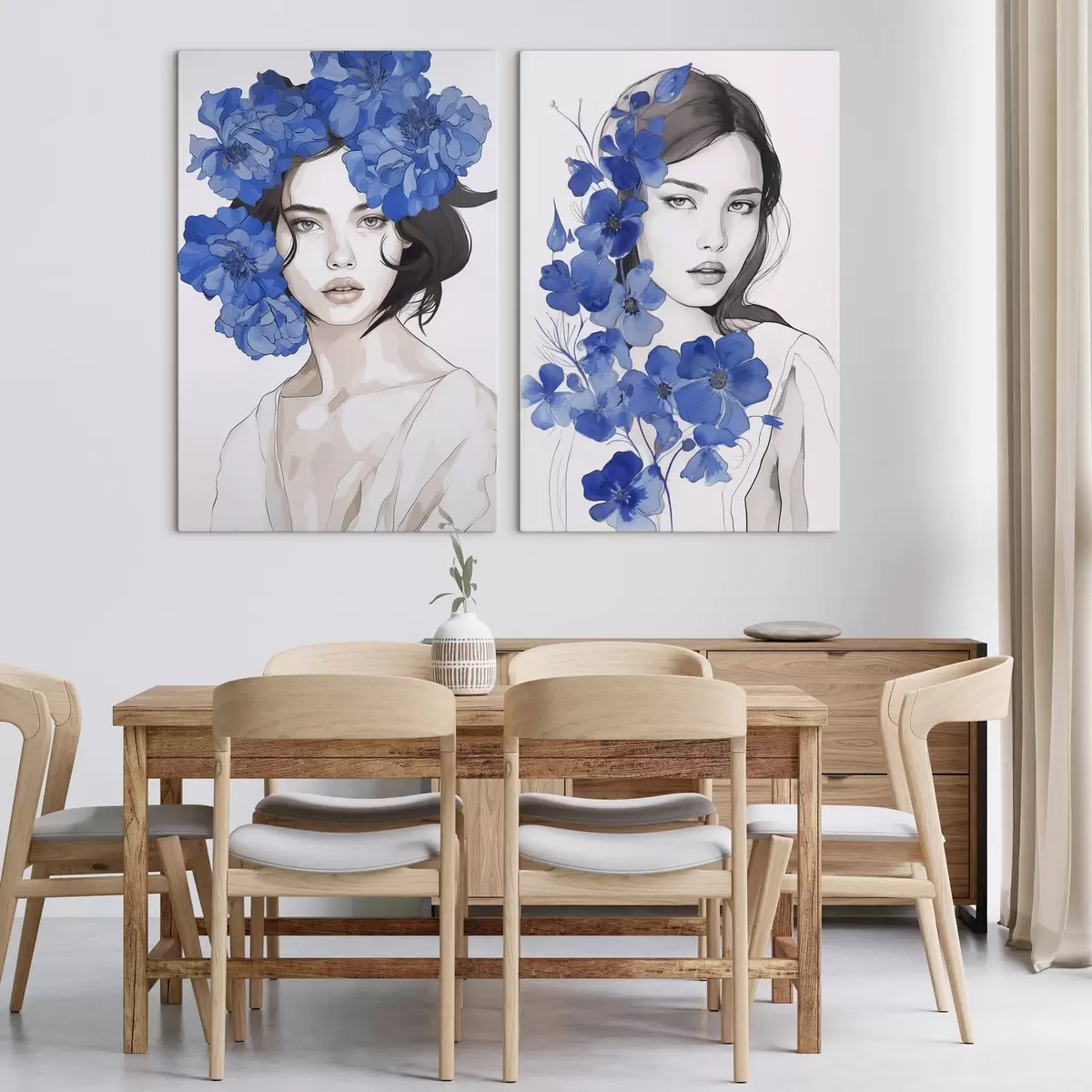 Fototapete Porträt eines Mädchens mit blauen Blumen m00721