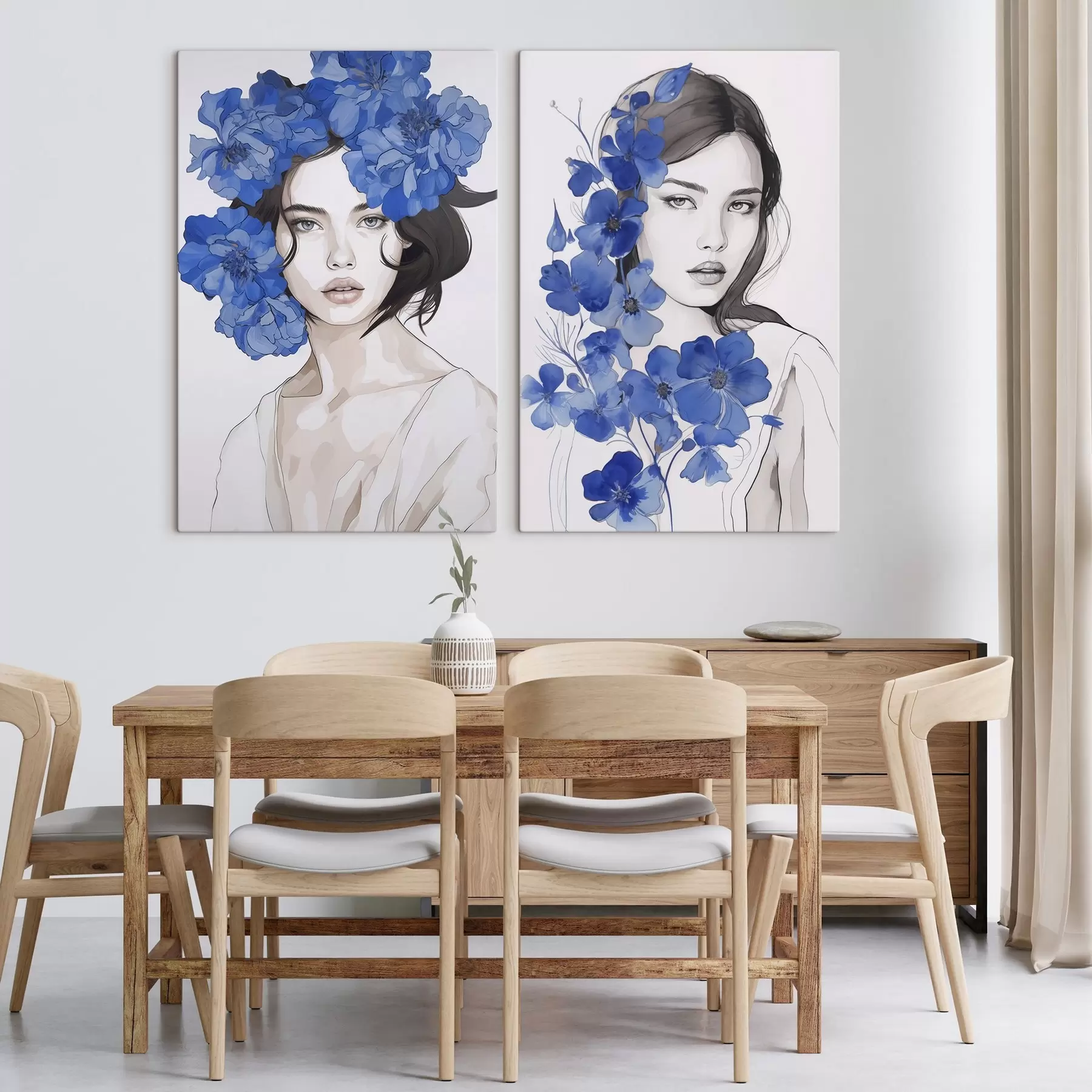 Fototapete Porträt eines Mädchens mit blauen Blumen m00721