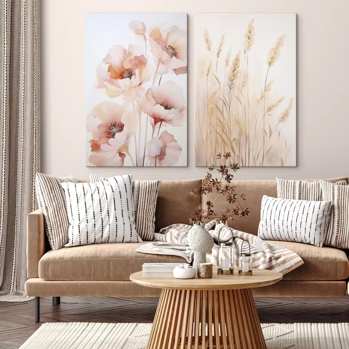 Fototapete Mohnblumen und Ährchen, Aquarellimitation m00723