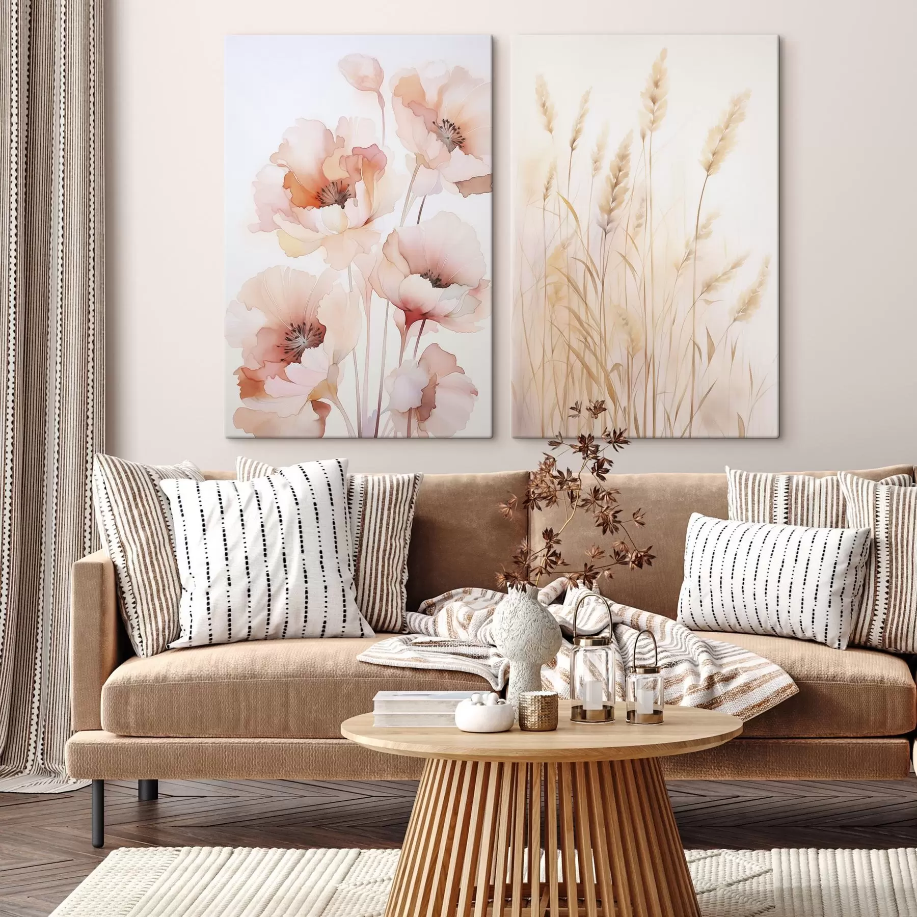Fototapete Mohnblumen und Ährchen, Aquarellimitation m00723
