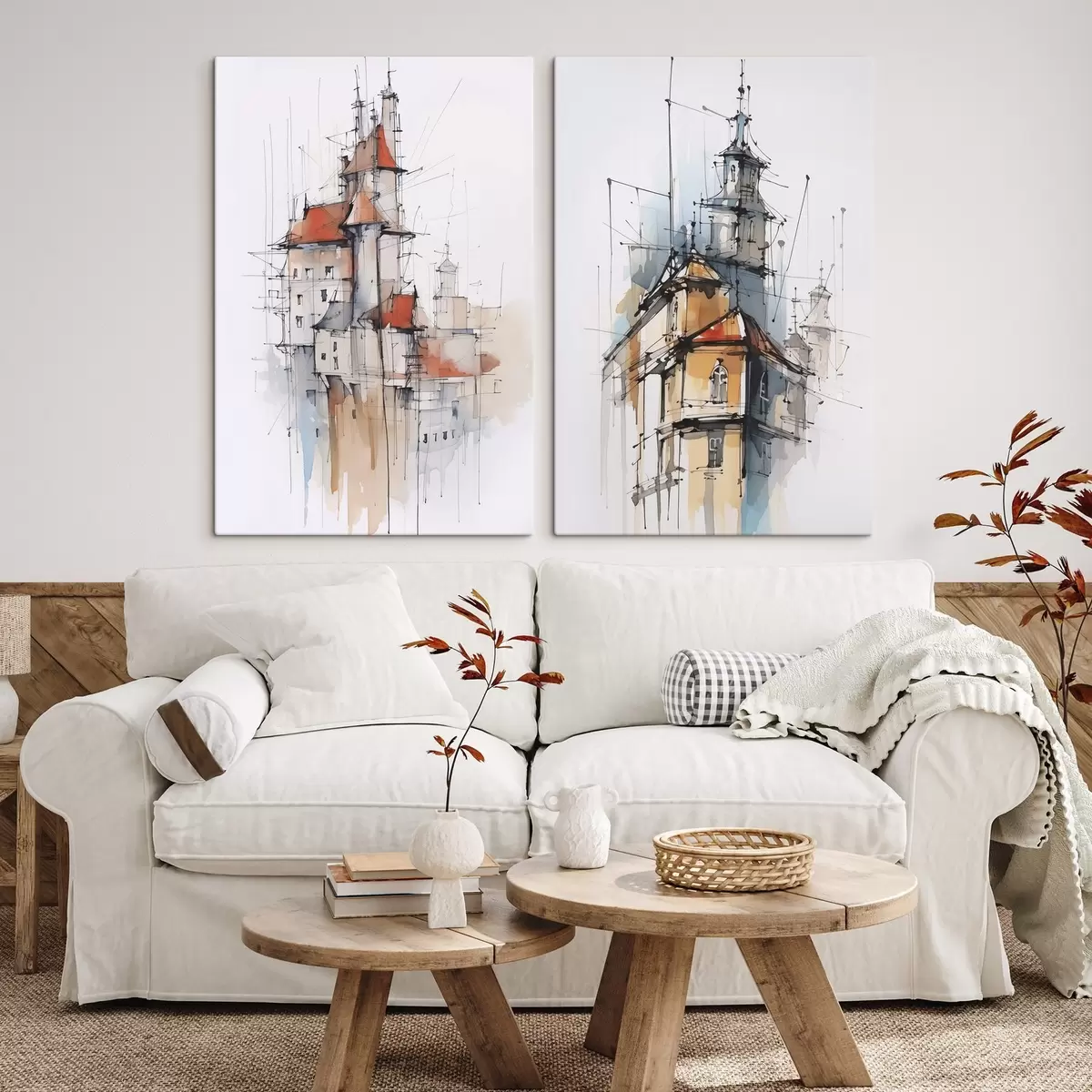 Fototapete Häuser-Imitation, Skizze und Aquarell m00725