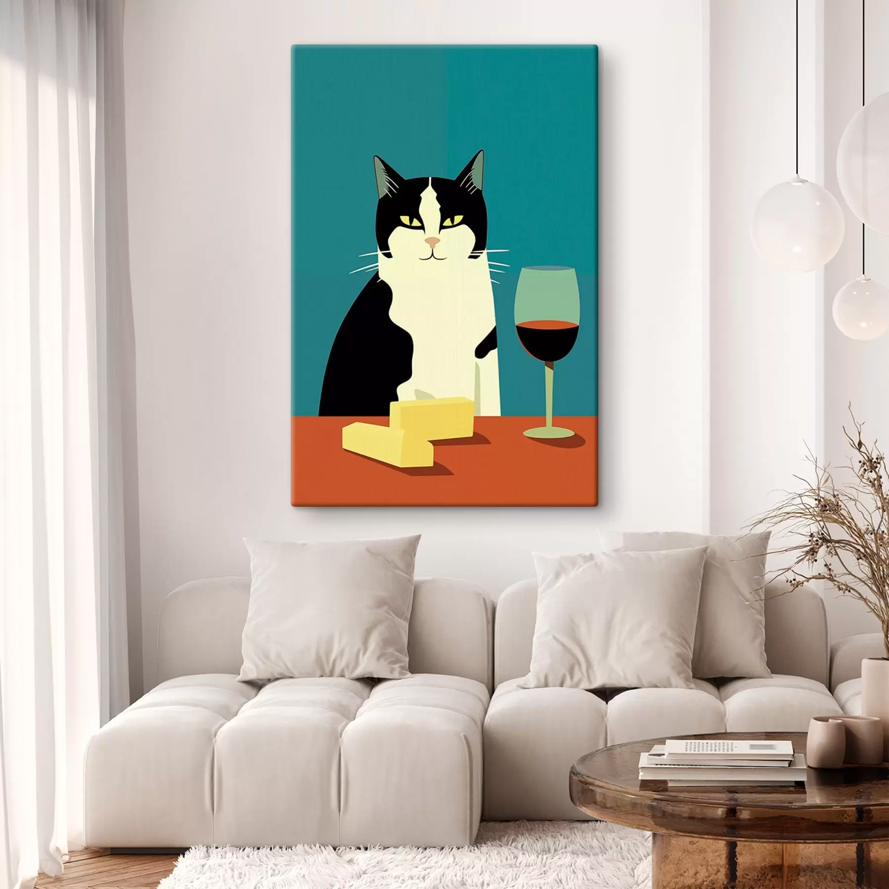 Fototapete Katze mit Wein und Käse s45801
