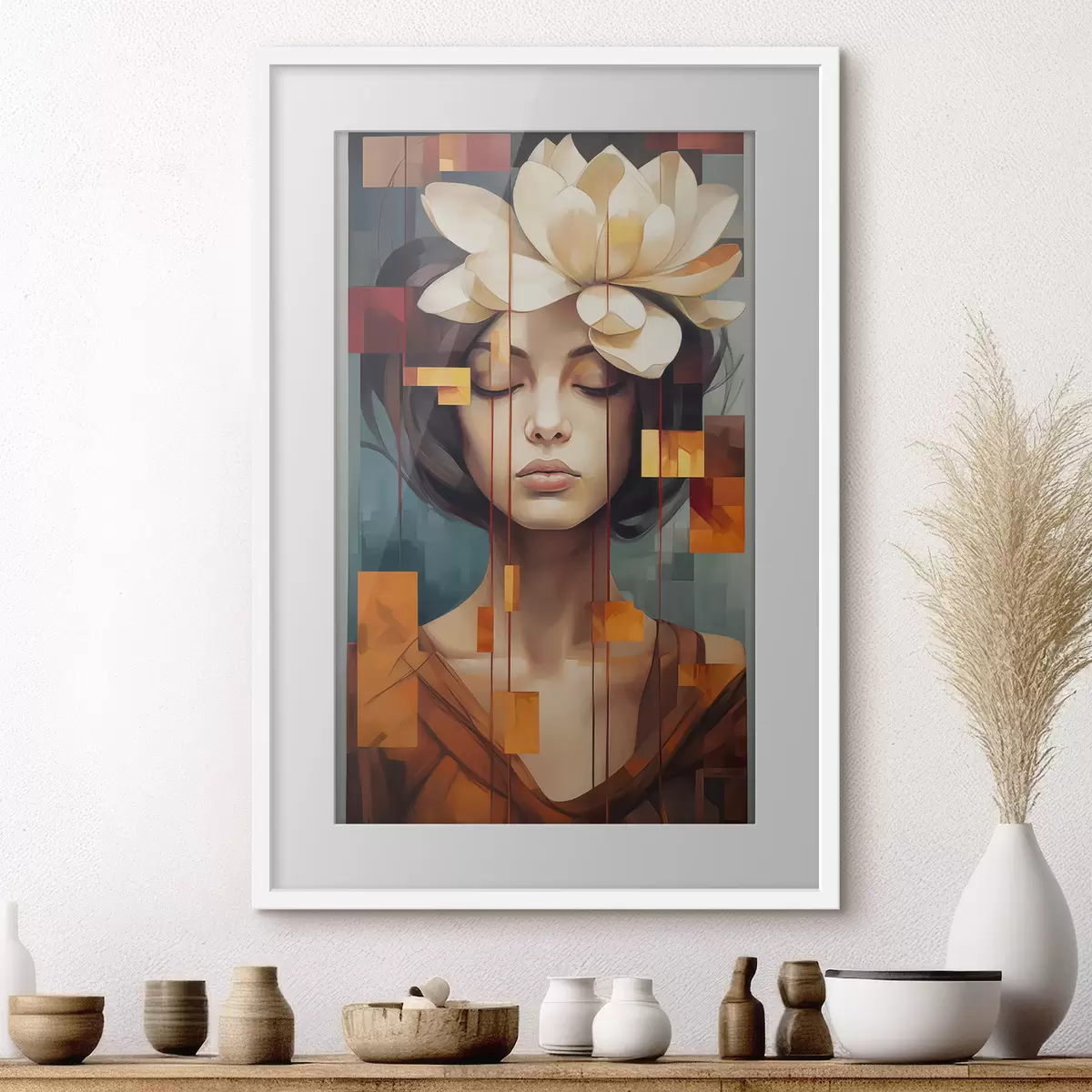 Poster Frau mit einer Blume f45796