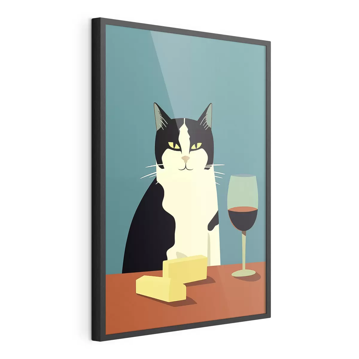 Poster Katze mit Wein und Käse f45801