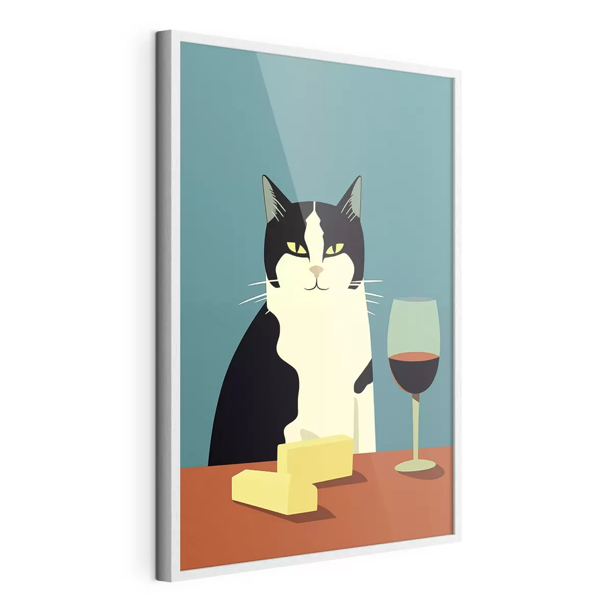 Poster Katze mit Wein und Käse f45801