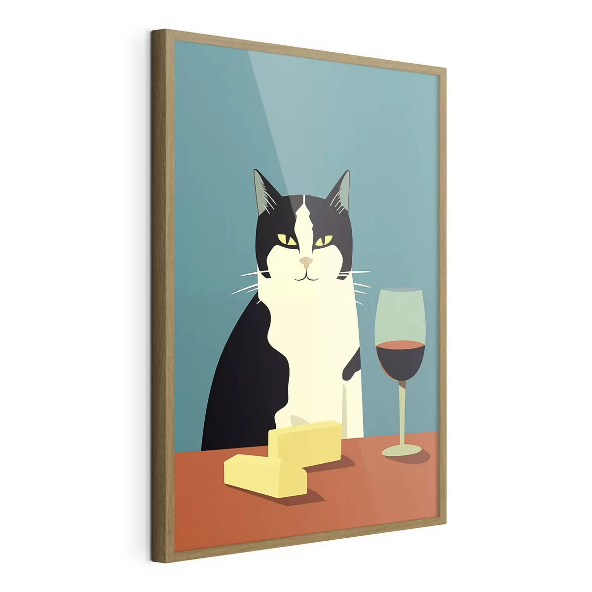 Poster Katze mit Wein und Käse f45801