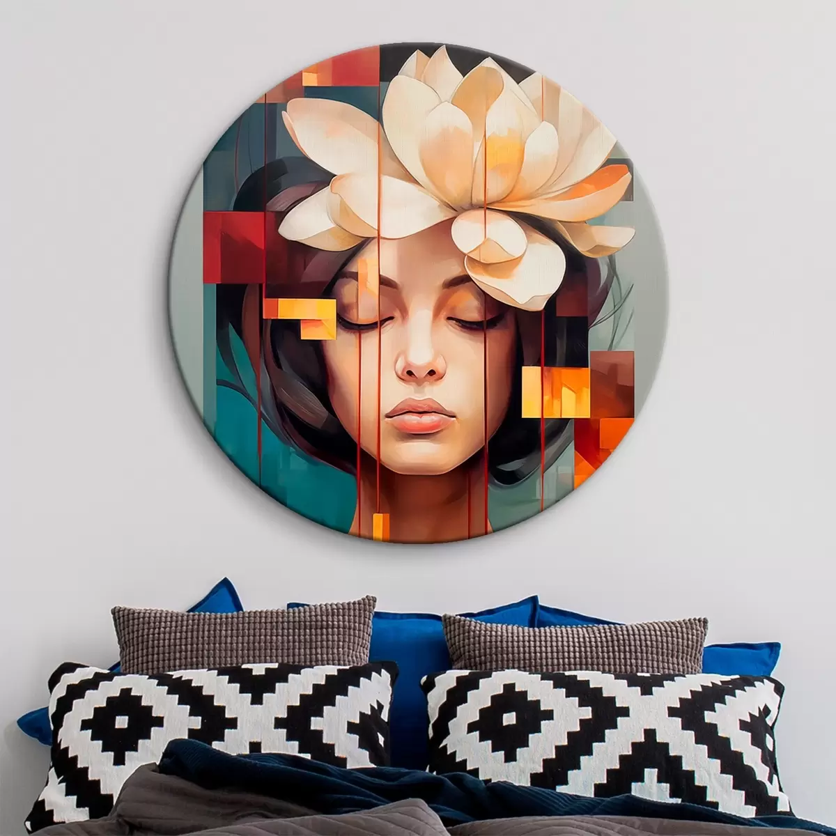 Runde Wandbilder Frau mit einer Blume r45796