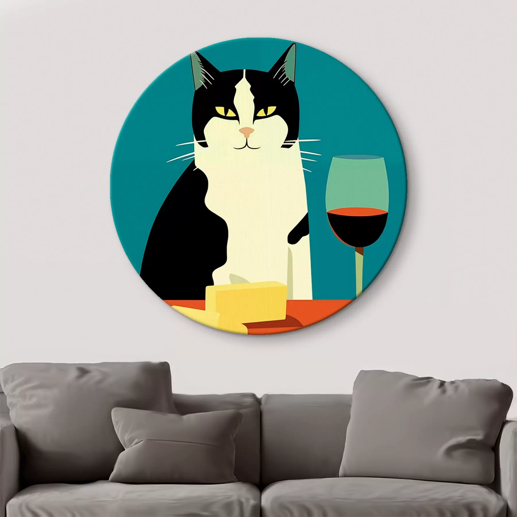 Fototapete Katze mit Wein und Käse r45801