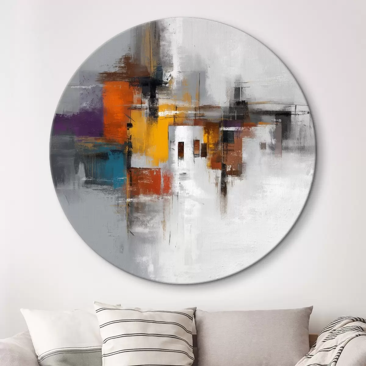 Runde Wandbilder Bunte Abstraktion mit geometrischen Motiven r45239
