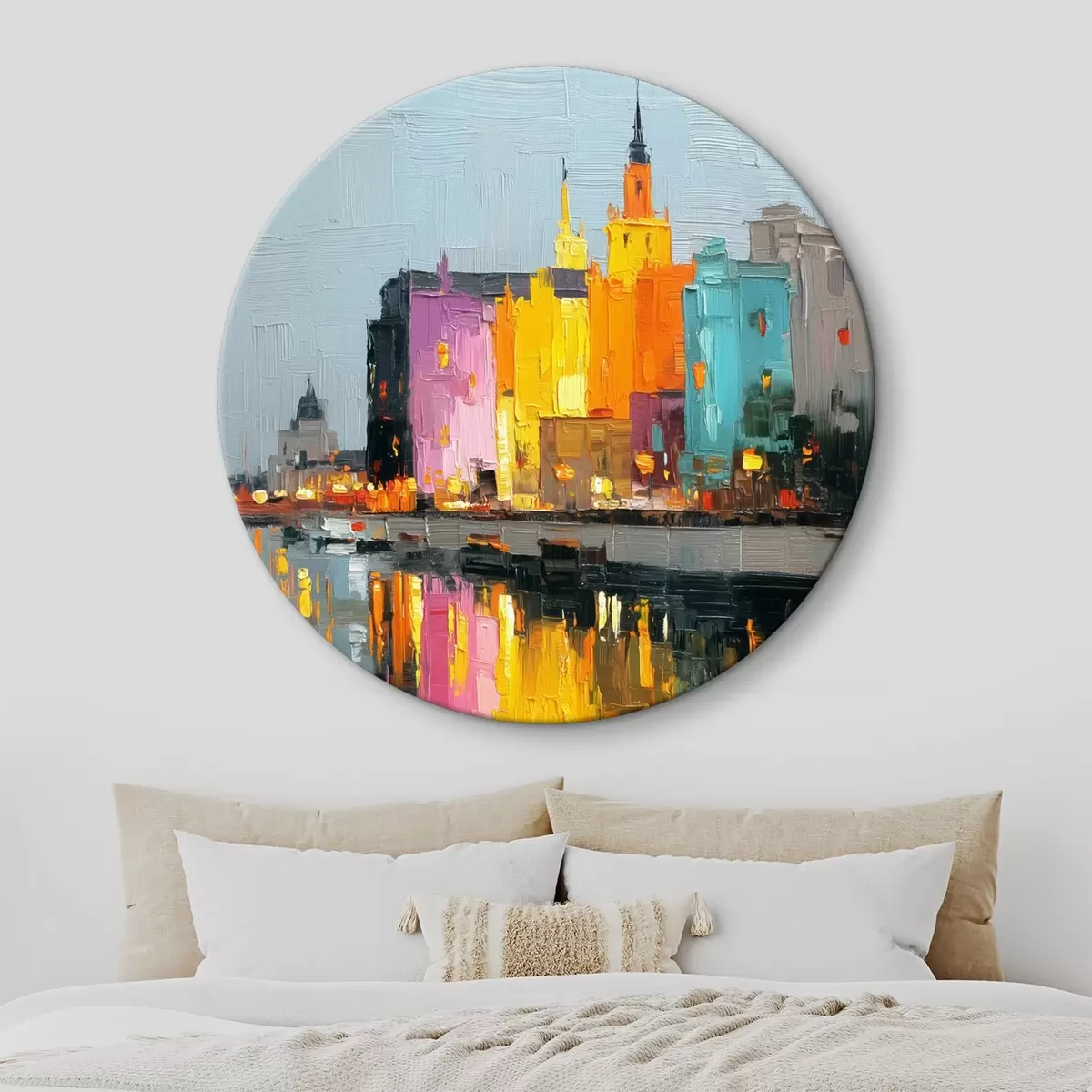 Runde Wandbilder Lichter der Stadt: lebendige Landschaft im Impasto-Stil r45242